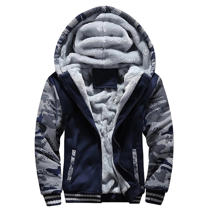 Mens Jacket Camouflage Thicken Winter Jackets for Men Fleece Long Sleeve Coat Man Casual Hoodies Streetwear Mens Coats 240809