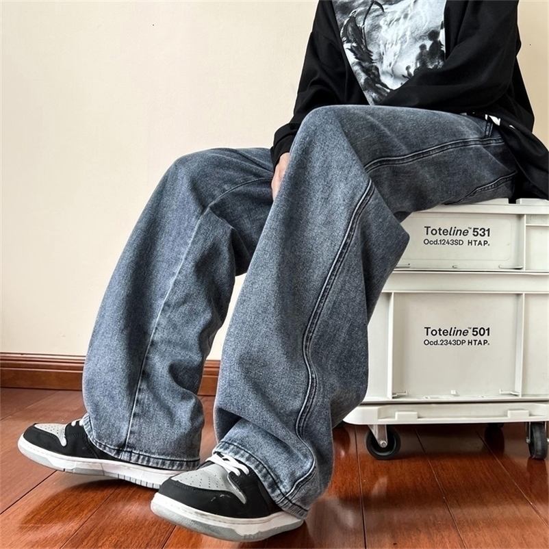 Men's Jeans Blue jeans Men's ankle length jeans Men's straight denim pants Men's street pocket jeans Ins wash denim pants Black cl