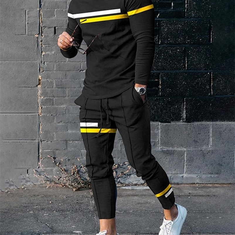 Men's Tracksuits Men's Trousers Tracksuit 2 Piece Casual Earth Long Sleeve T-shirt Pants Fashion Sports Pants 230330
