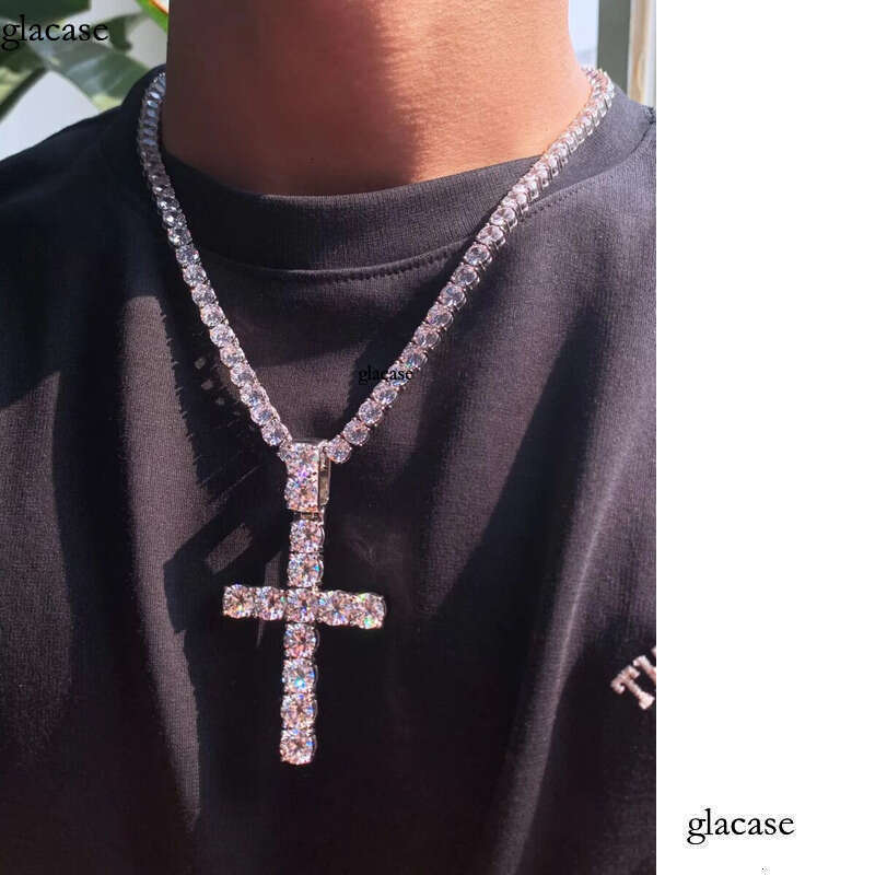 6/8mm sterg sier tennis big cross necklace moissanite pendants and chain for men