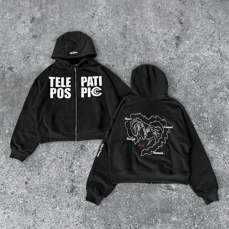 Harajuku Letters print hoodie Jacket for men Y2k fashion couples oversized sweatshirt Goth zip up hoodie men clothing 250225