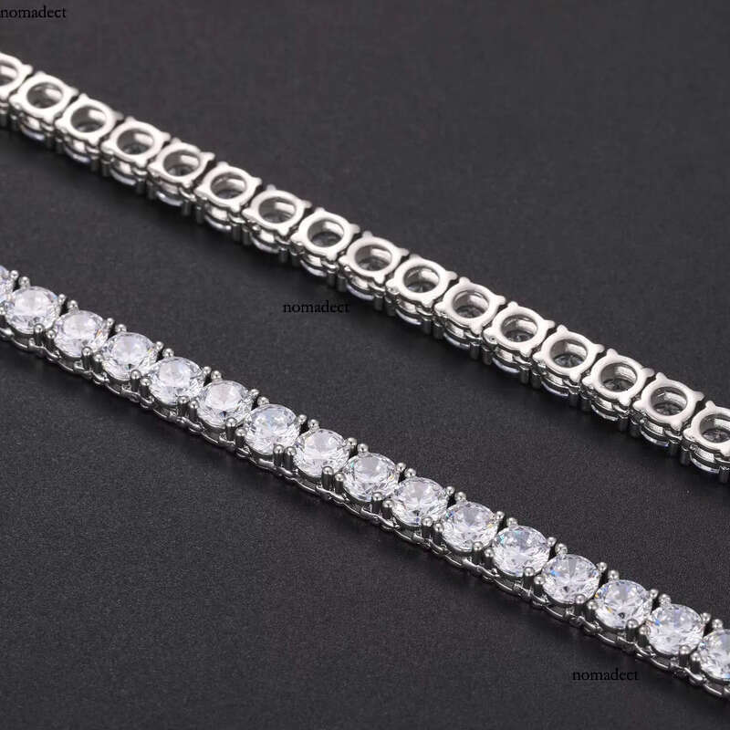 Fashion Men Women Jewelry Gift 5mm White Gold Plated Brass Prong Setting AAAAA Moissanite Dia Cluster Tennis Chain Bracelet Necklace 94