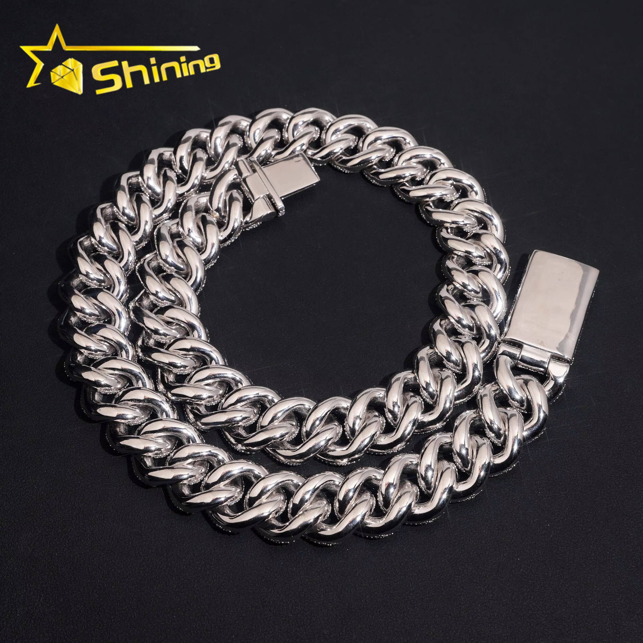 Hip Hop Jewelry 22mm Big Chain Solid Back 925 Sterling Silver Pass Diamond Tester Iced Out Necklace Moissanite Cuban Link Chain