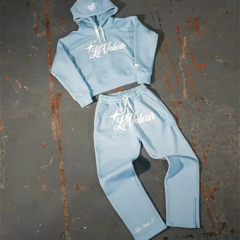 Y2K streetwear sportswear two-piece set mens hip-hop embroidery super large hoodie fashion casual sports pants 241231