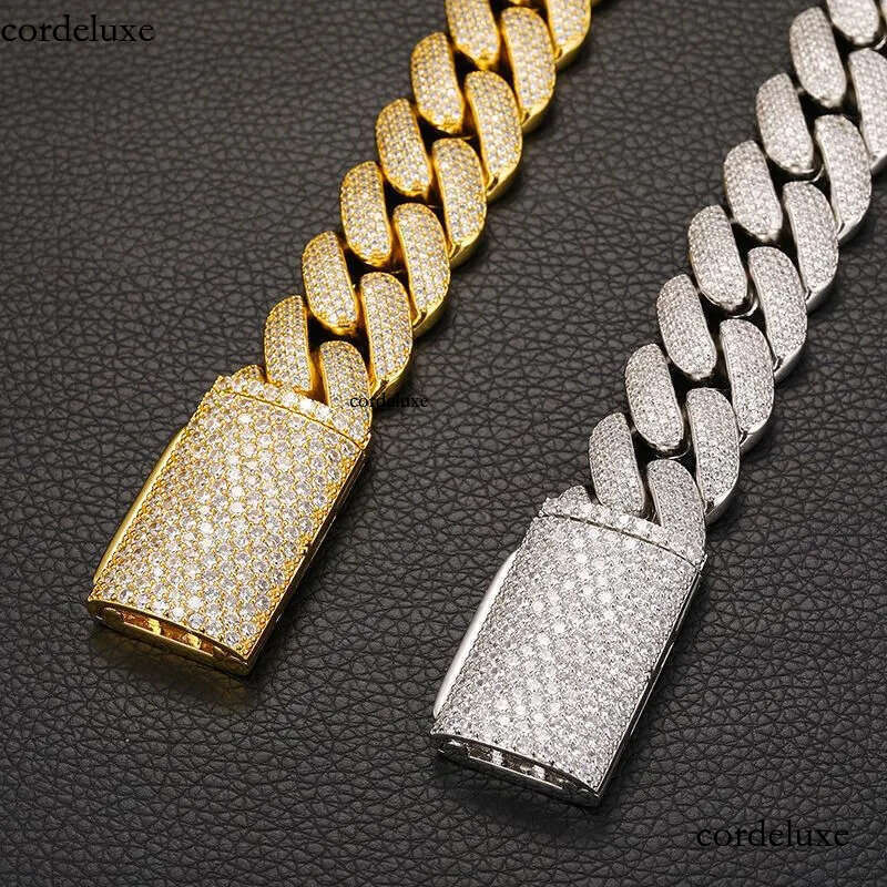 Miami Cuban Link Chain for Men Micro Inlaied 4 Row Bling Dia 20MM Wide Iced Out Chains Necklace Designer Prong Rock Hip Hop Gold Moissanite Jewelry Wo