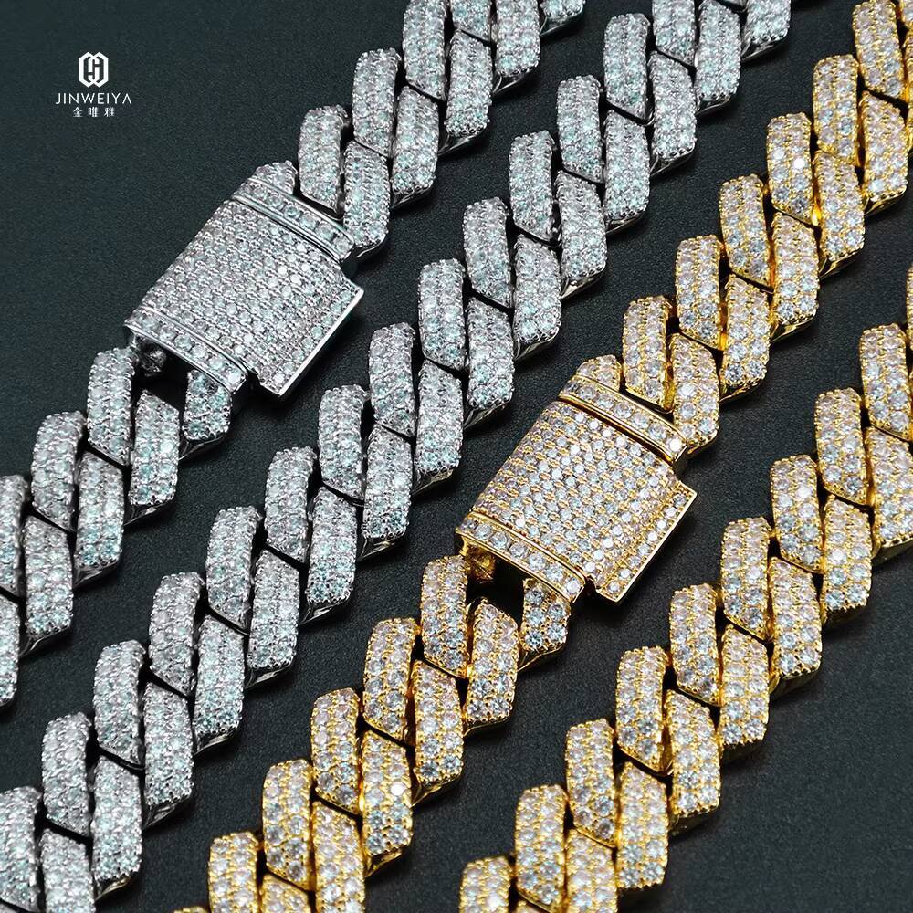 Hip Hop 925 Silver Moissanite Necklace 13mm VVS Iced Out Cuban Link Chain Passes Diamond Test