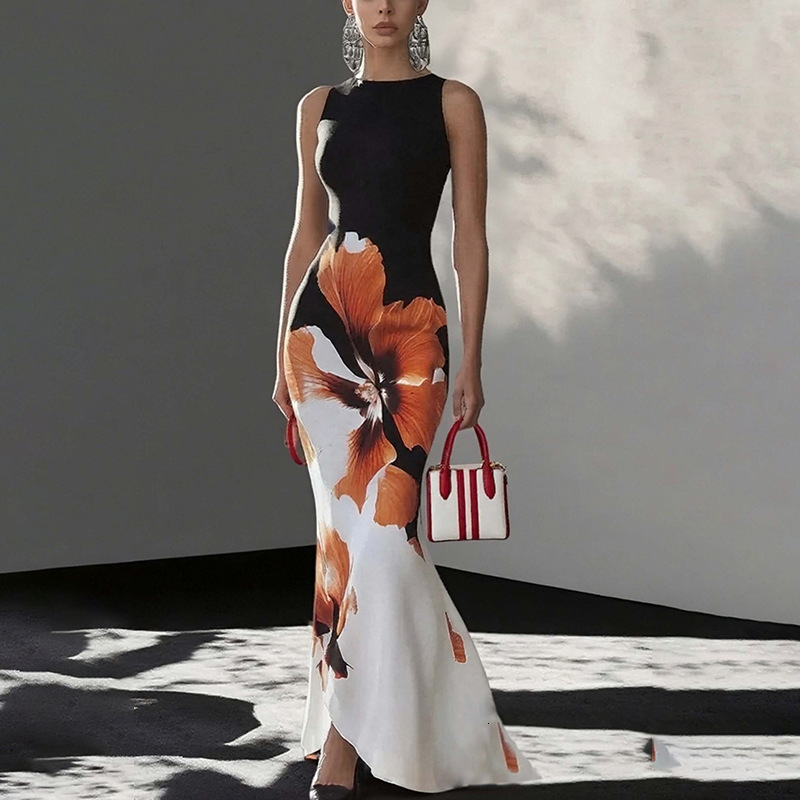 2025 Summer New High-End Elegant Style Slim Off-Shoulder Printed Fashionable Dress