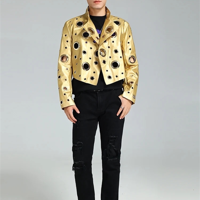 Nerazzurri Spring Autumn Cool Handsome Short Hollow Out Pu Leather Jacket Men with Holes er Unisex Y2K Streetwear 240809