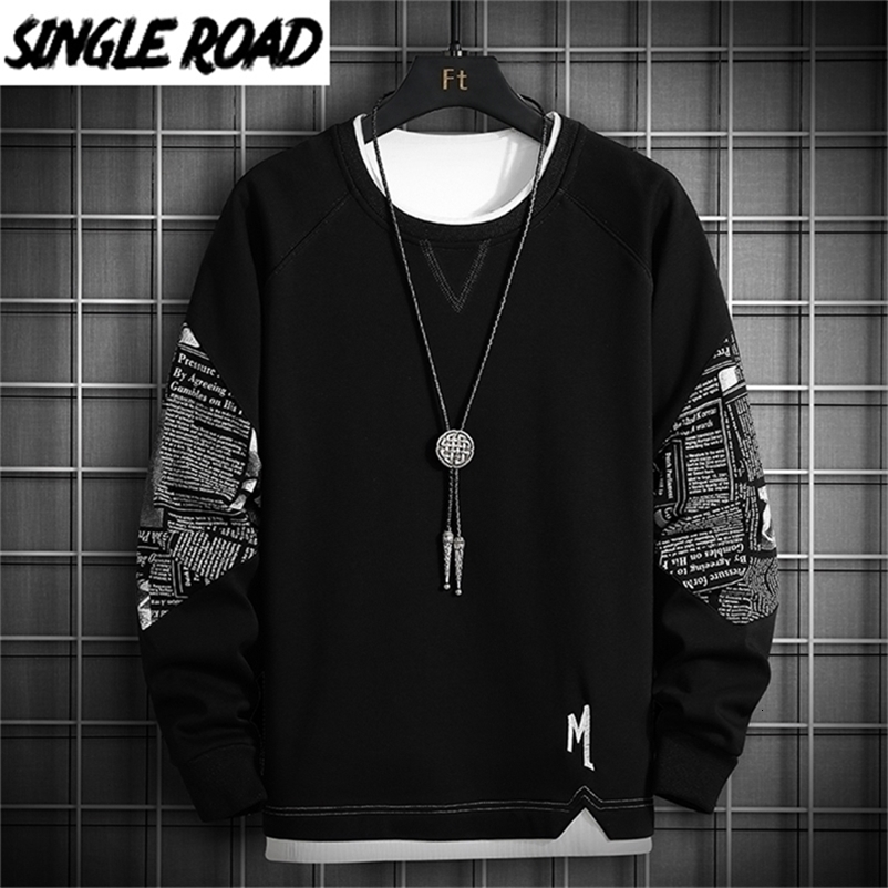 SingleRoad Crewneck Sweatshirt Men Patchwork Oversized Japanese Streetwear Hip Hop Black Hoodie Men Sweatshirts Hoodies 201127