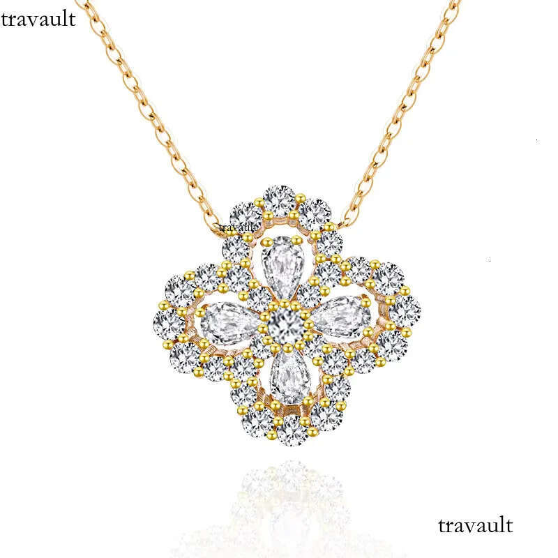 Vana Fashionable Versatile Clavicle Chain Sterling Sier Claw Set Moissanite Four Leaf Clover Pendant Fine Jewelry Necklace
