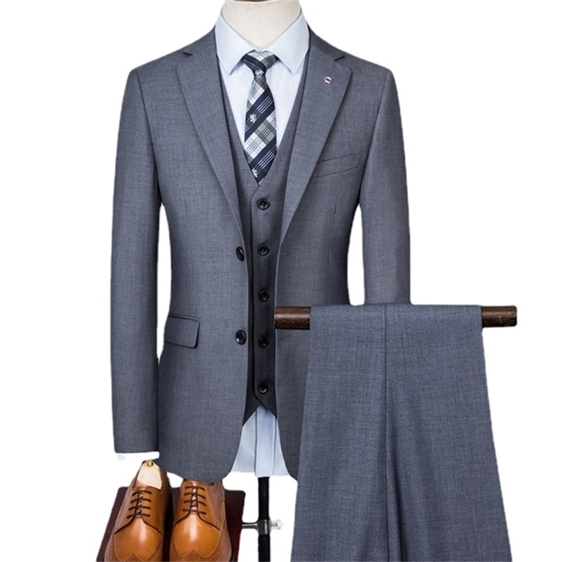 Men's Suits Blazers JacketVestPants Mens Wedding Solid Color Lapel 2 Button Business Tuxedo 3 Pcs Coats Groom Terno For Men 220909