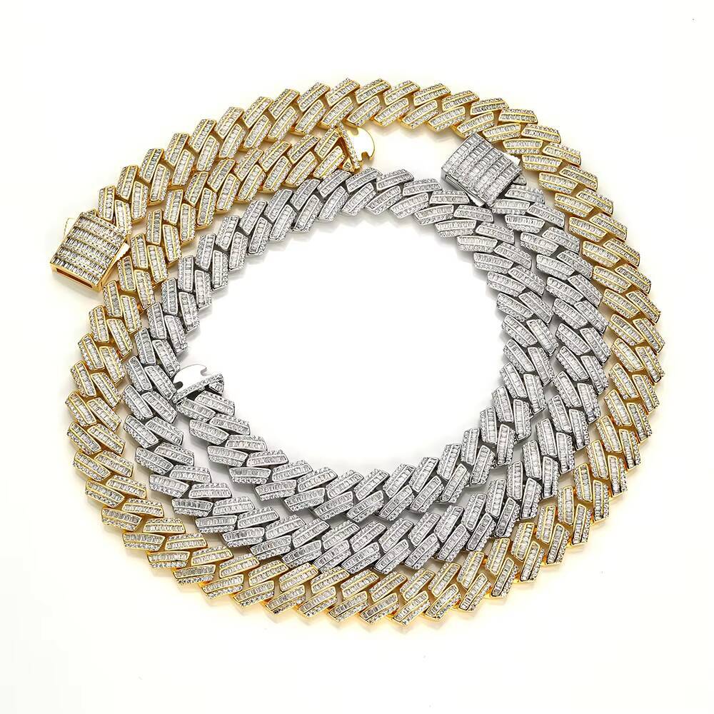 7 8 9 Iced Chain Bling Brass Moissanite Cuban Link Bracelet Gold Plated Hip Hop Jewelry with Micro Pave Moissanite 12mm