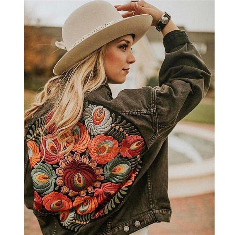 Gypsylady Oversized Embroidered Denim Jacket Black Casual Chic Winter Jacket Women Bohemian Warm Jacket Coat New Chaquetas 201126