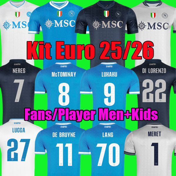 LUKAKU DE BRUYNE HOJLUND Kit Euro 25 26 soccer jerseys Maglia LANG LUCCA MARADONA Naples 2026 NERES Football Shirts McTOMINAY Napoli jersey top men kids set