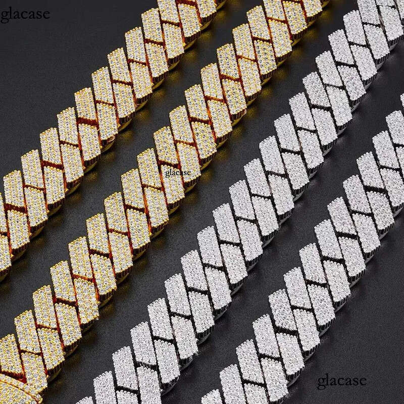 Mens 14K Gold Plated Pure Sier 13Mm Link Chain Moissanite Dia Iced out Hip Hop Bling Sets Fashionable Jewellery