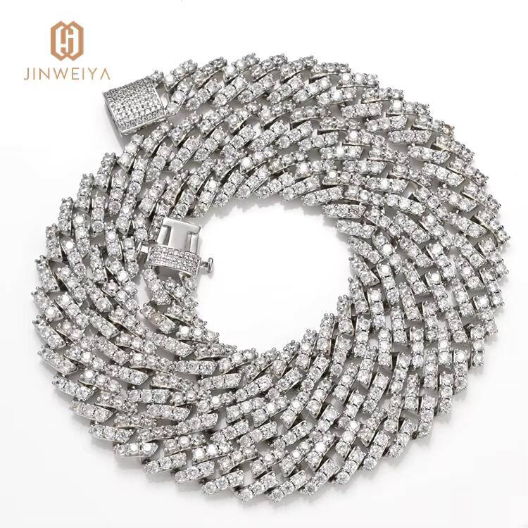 Mens New Design Miami Cuban Necklace 9MM Iced out Chain Gold Plated Hip Hop Necklaces with Moissanite Brass Link Chain for Gift