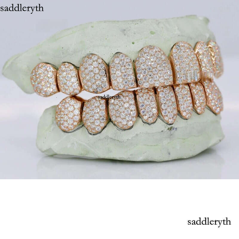 Vvs Moissanite Iced Out Sier Custom Made Gold Teeth Hip Hop Round Brilliant Cut Dia Grillz With Mold Kit