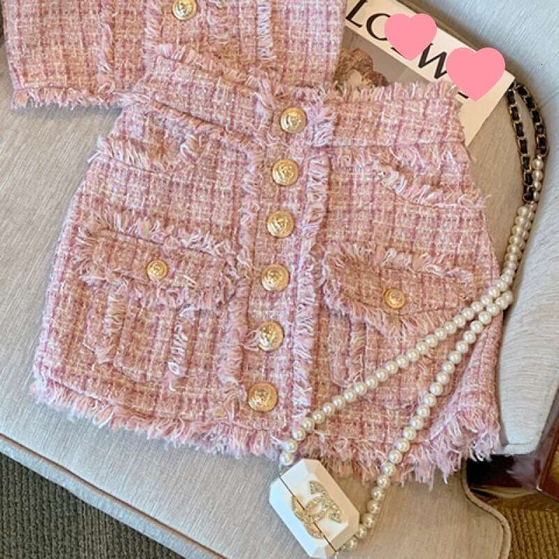 Lanjia- Pink Tweed Chanel Style For Women 2025 Summer New Elegant Socialite Half Skirt And Vest Two-Piece Set Korean 10B5f