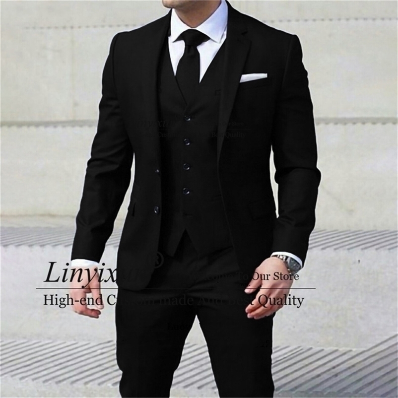 Men's Suits Blazers Black Business Suits For Men Slim Fit 3 Pieces Sets Wedding Groom Prom Tuxedo Formal Male Office Blazer Vest Pants Costume Ho