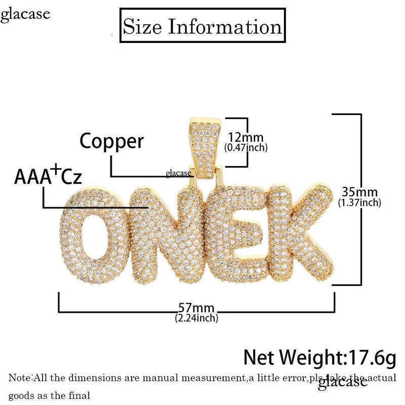 TopBling Hip Hop A-Z Custom Pendant Necklace Charm Bubble Letter Real Gold Plated Women Men Jewelry Gift