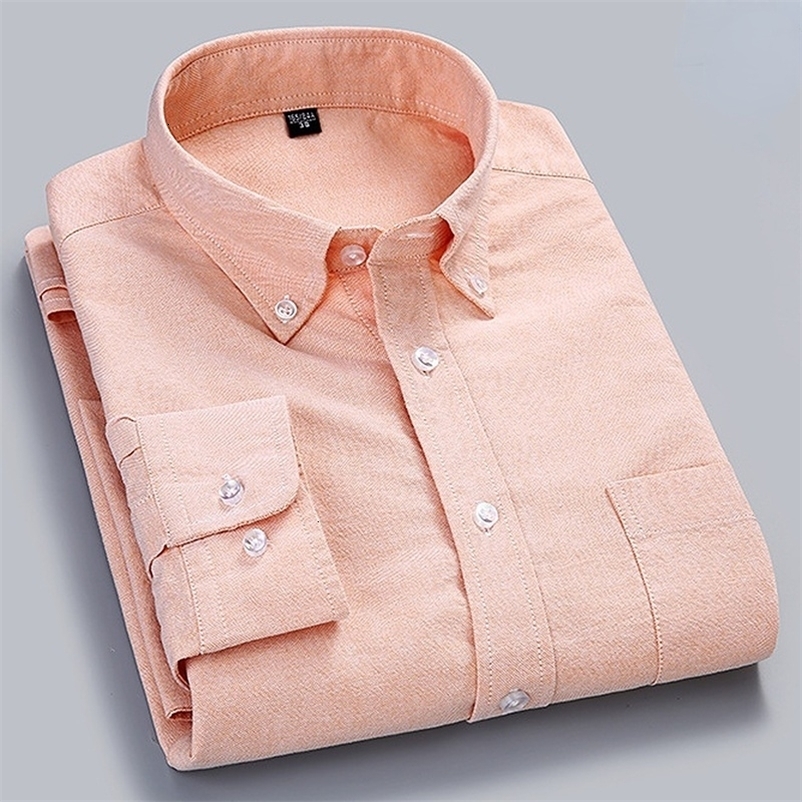 Men's Casual Shirts Quality 100% Cotton Oxford Shirt Men's Long Sleeve Casual Comfortable Breathable Button Pocket Men Solid Dress Shirts 23