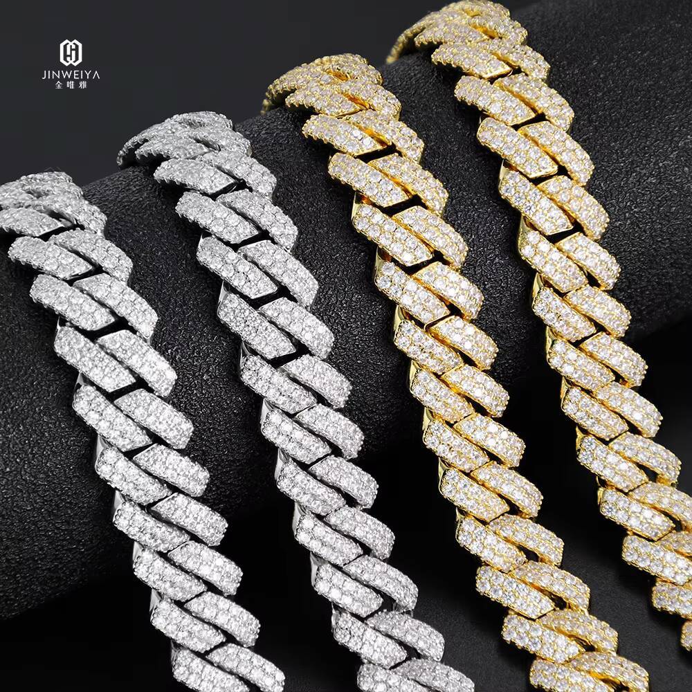 Hip Hop 925 Silver Moissanite Necklace 13mm VVS Iced Out Cuban Link Chain Passes Diamond Test