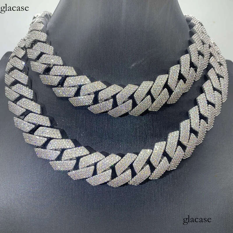 Necklace chain cuban link chainjewelry for men pass dia tester jewelry Sier w20mm 3row necklace VVS moissanite iced out