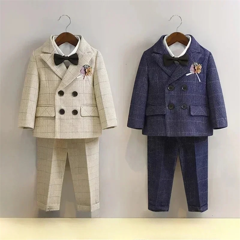 Boys Suit for Weddings Autumn Gentleman Plaid Birthday Blazer Set 2 To 12 Y Kids School Uniform Host Chorus Performance Costumes 250219