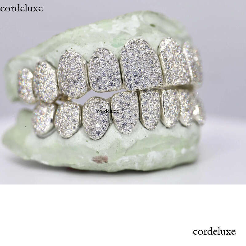 Vvs Moissanite Iced Out Sier Custom Made Gold Teeth Hip Hop Round Brilliant Cut Dia Grillz With Mold Kit f2