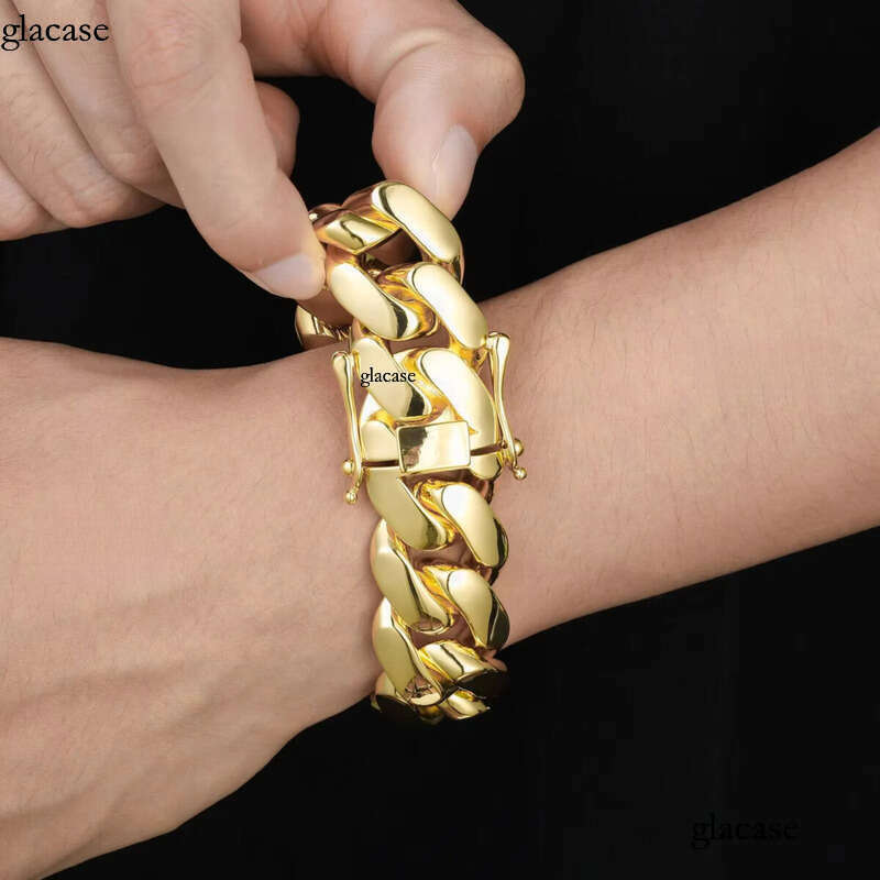 Cubana Wholesale Hip Hop Jewelry 14K Gold Plated Miami Cuban Link Chain Bracelet Heavy Solid Custom Fashion Man Women