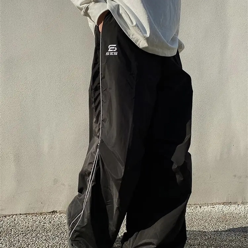 Black wide leg umbrella pants womens retro 90s oversized casual mens pants womens Gorpcore Harajuku fashion streetwear 241203