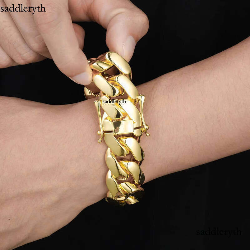 Cubana Wholesale Hip Hop Jewelry 14K Gold Plated Miami Cuban Link Chain Bracelet Heavy Solid Custom Fashion Man Women