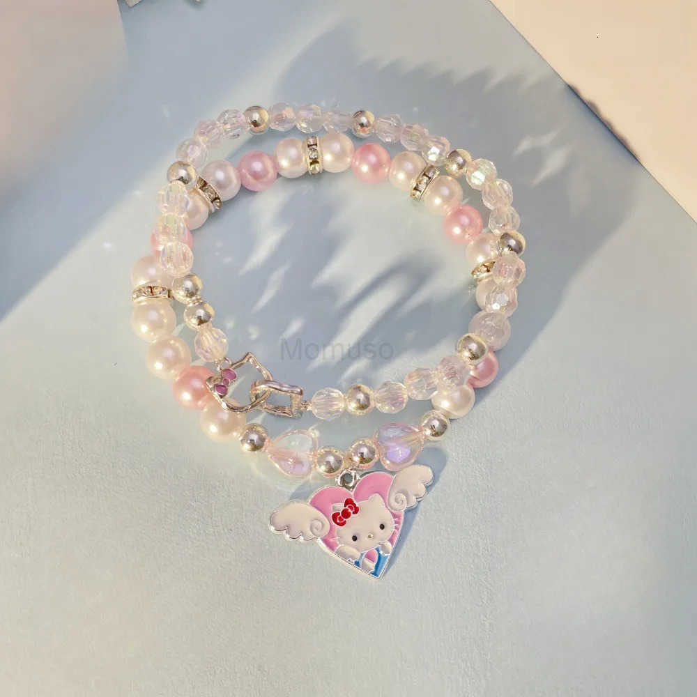 Sanrio 2Pcs Anime Bracelet Set Y2K Hello Kitty Kawaii Cartoon Crystal Beads Bangle Jewelry Gift For Girls Student Accessory L250925