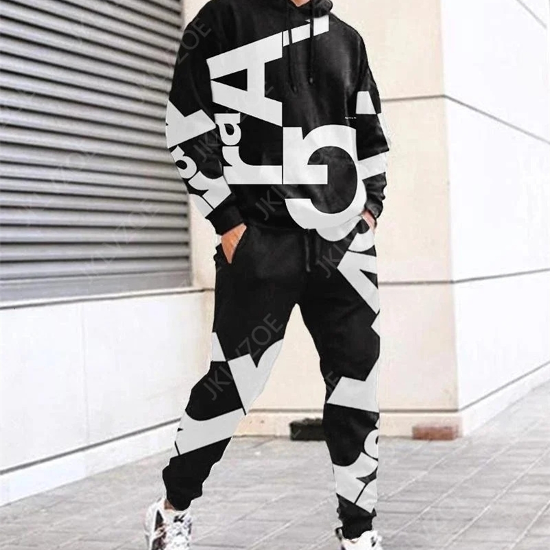Hip Hop 3D Plaid Line Print Hoodie Pants Set Cool Men's/Women's 2-Piece Tracksuits Tracksuit Sets Spring Autumn Menswear 240106