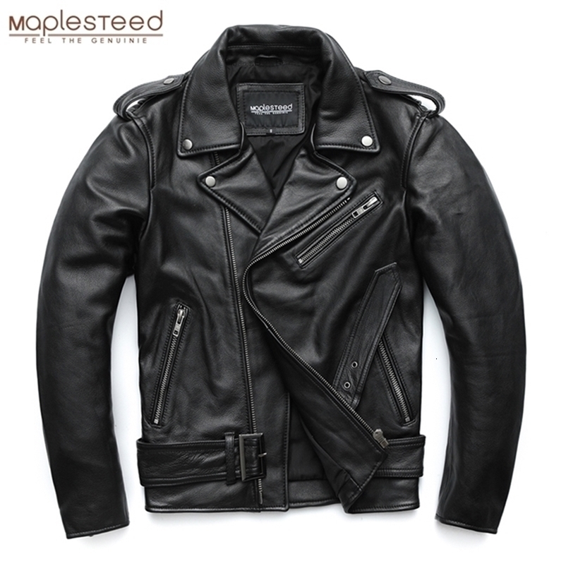 Men's Leather Faux MAPLESTEED Classical Motorcycle Jackets Men 100% Natural Cowhide Thick Moto Winter Sleeve 61-67cm 6XL M192 220826