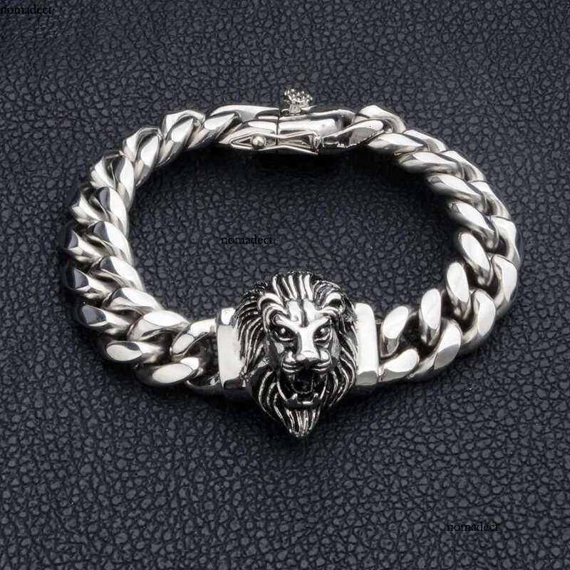 Real Gold Plated Miami Cuban Link Chain Lion Head Men Hip Hop Stainless Steel Jewelry Bracelets 1d