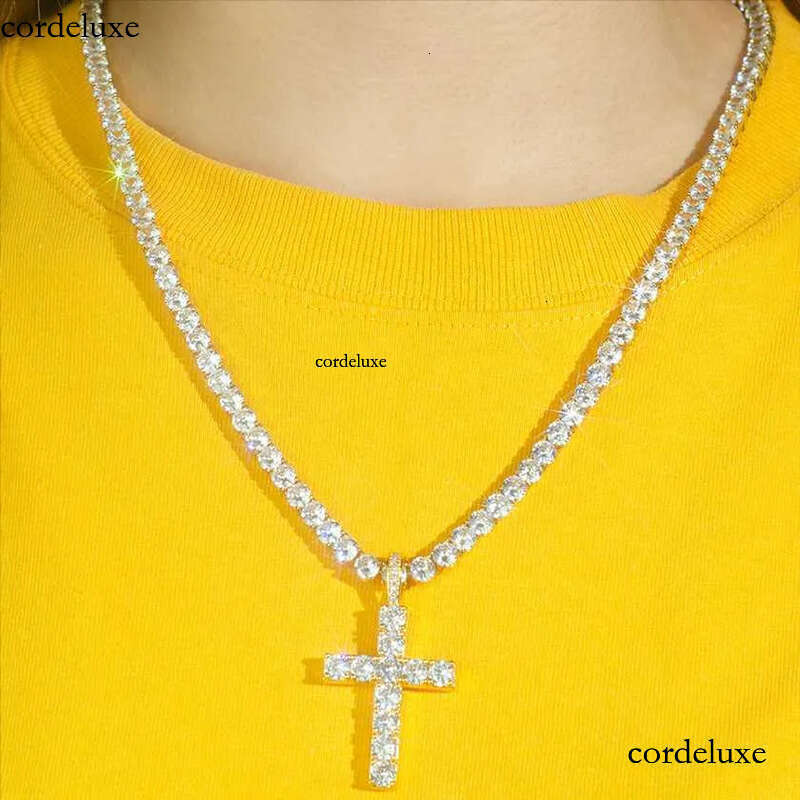necklace moissanite chain Pendant Cross Hip Hop Vvs Moissanite Dia Tennis Chain Sier for Women Men Jewelry 1a