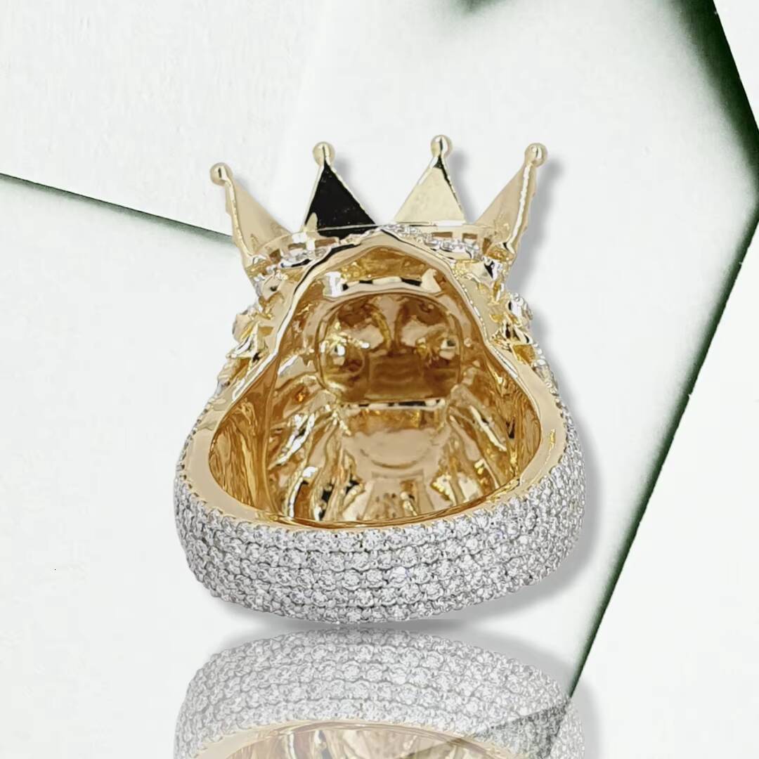 Mens Hip Hop Lion Head Pendant Fully Iced Out 925 Sterling Silver Moissanite Diamond Ring VVS Clarity Ring Hip Hop Jewelry