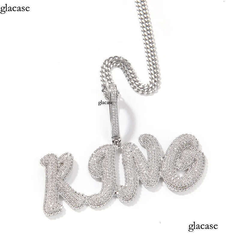 Custom Letters Name Pendant Necklace Charm Bling Iced Out Zircon Real Gold Plated For Men Women Jewelry