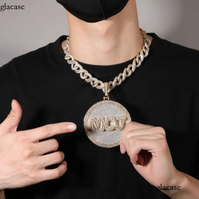 Hip Hop A-Z Letters Large Disc Pendant Necklace Full Zircons Mens Jewelry Gift