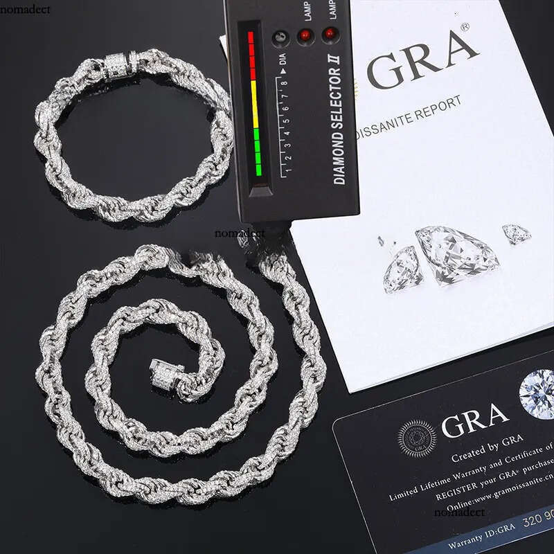 High Quality S Sier 8mm Hip Hop Cuban Necklace Link Iced Out Tennis VVS D Color Moissanite Rope Chain 8e