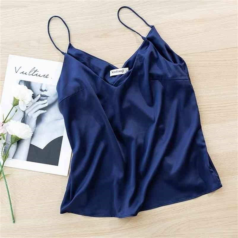 Women Loose Tank Top Fashionable Silky Satin Camisole For All Seasons Blusas M30500 210625