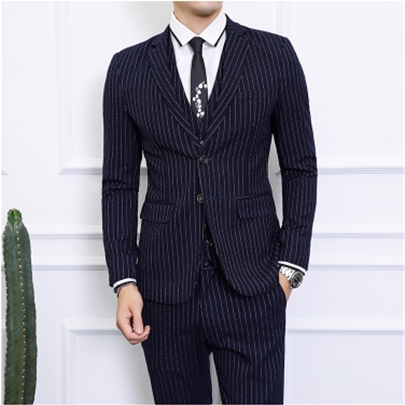Men's Suits Blazers Men's Striped Suit Three-piece Large Size 6XL British Style Gentleman Business Banquet Wedding Host Fashion Quality Form