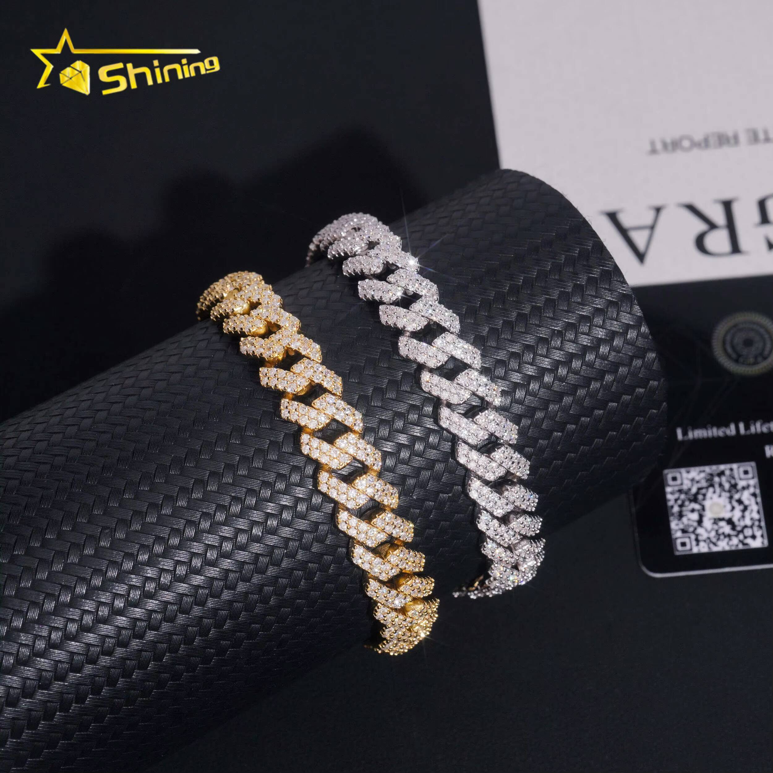 RTS Promotion Hot Selling Hip Hop Jewelry 10mm Solid 925 Sterling Silver Men Necklace Iced Out VVS Moissanite Cuban Link Chain