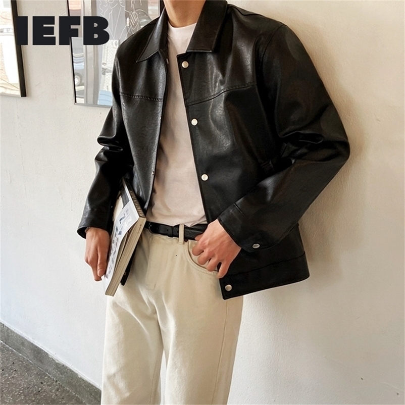 Men's Leather Faux Leather IEFB Men's Clothing Single Breasted PU Leather Jacket Korean Fashion Casual Autumn Vintage High Quality Black Coa