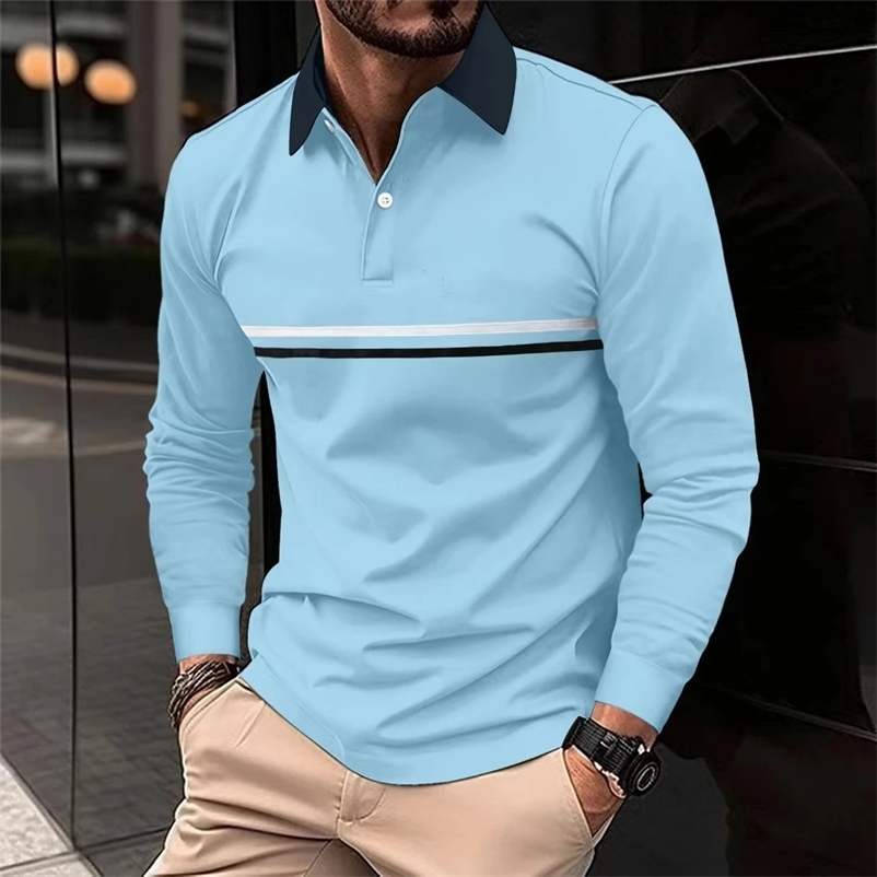 Men Stripe Long Sleeve Polo Shirt Men Casual Simple Style Polo Shirt . 240530