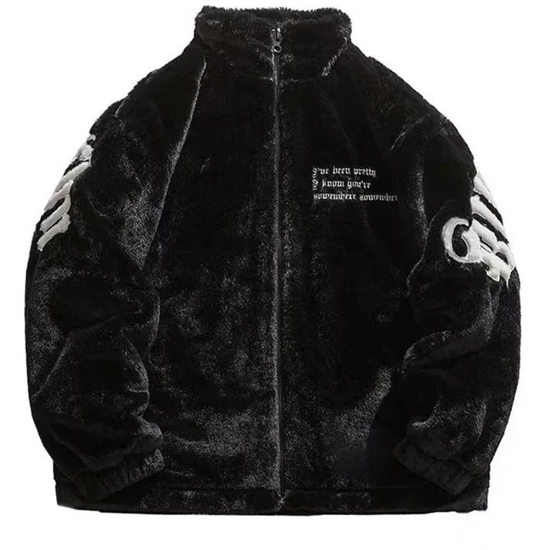 Men Rabbit Fur Jacket Coats Fur Stand-up CollarEmbroidered Padded Jacket Men Winter CasualThickened Coat Unisex Warm Streetwear 240911