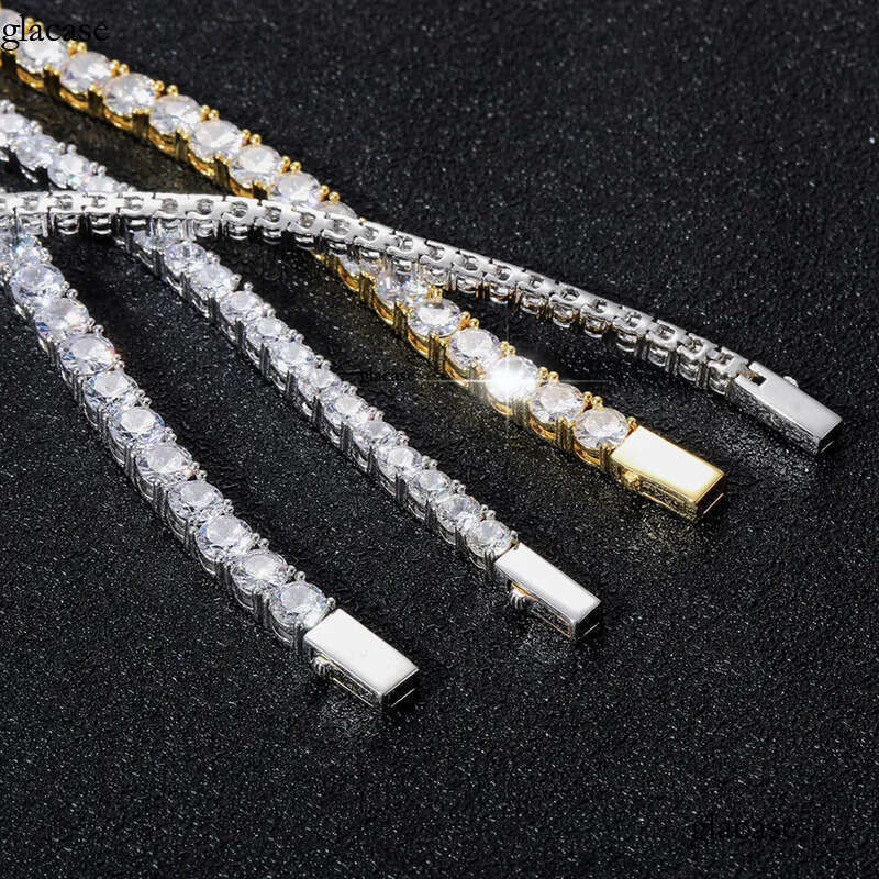 Hip Hop Tennis Chains Jewelry TopBling 5A Zircon Dia Necklaces Spring Clasp Real Gold Plated 3mm 4mm 5mm