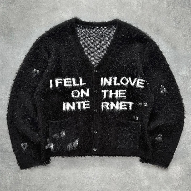 Men's Sweaters Harajuku Letter V Neck Knitwear Men Clothing Men's Pullovers Sweaters Creative Stripes Women's Knitted Streetwear Maiden