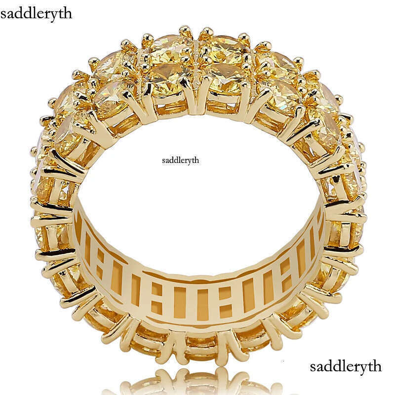 Design Color Mens Ring Micro Pave 2 Row Chain Big 3A Gold Zircon Shiny Hip Hop Finger Rings For Men Women Jewelry 3b 79 ee
